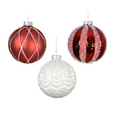 Decoris Glass Bauble with Design 10cm - 3 Assorted